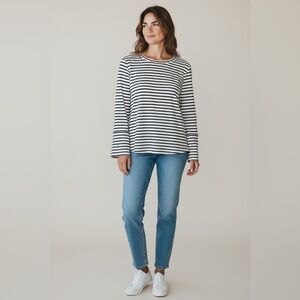 J. Jill Black & White Stripe Dolman Tee Size Large